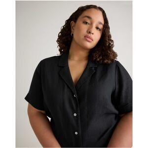NWT!!  Quince 100% Linen Black Short-Sleeve Button Front Shirt Top -  XL